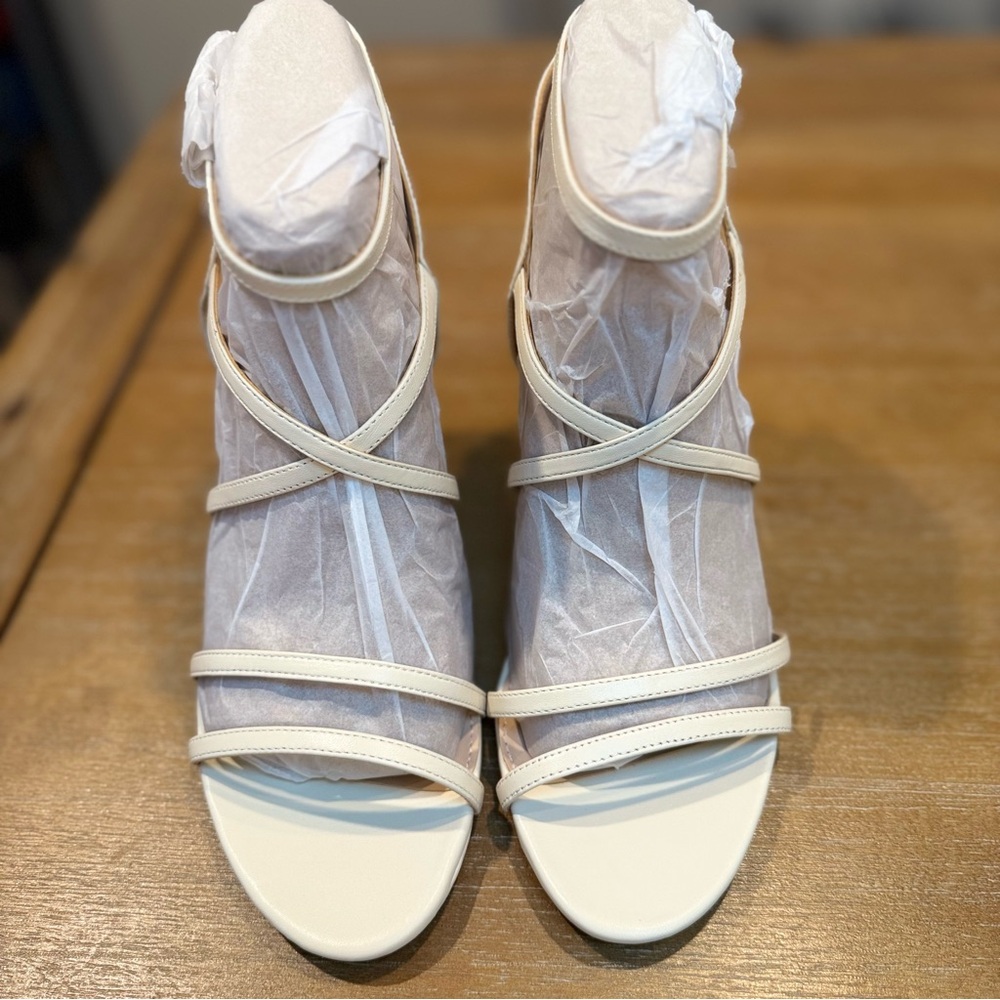 NIB Sam Edelman Delanie Ivory Leather Strappy Stiletto Heels Sandal Sz 10 *FLAW* - Picture 3 of 11